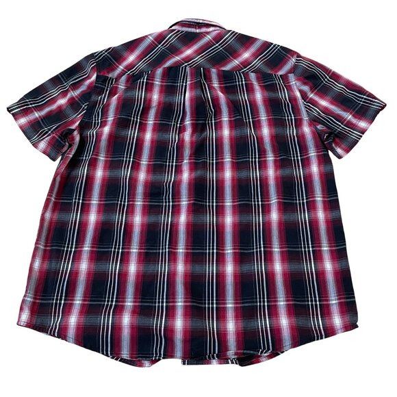 Duke Haband Western Shirt Men's Size Large Red Black Plaid Pearl Snaps Cowboy - Picture 5 of 5